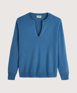 Best Rodier Pull col tunisien en cachemire bleu azur