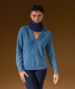 Best Rodier Pull col tunisien en cachemire bleu azur