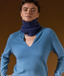 Best Rodier Pull col tunisien en cachemire bleu azur