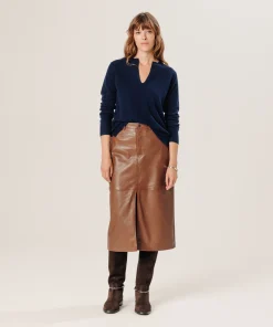 Clearance Rodier Pull col tunisien en cachemire bleu nuit