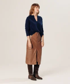 Clearance Rodier Pull col tunisien en cachemire bleu nuit