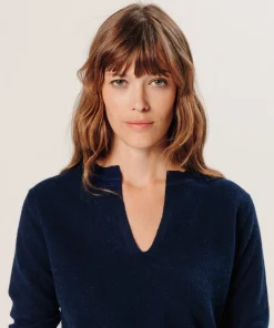 Clearance Rodier Pull col tunisien en cachemire bleu nuit