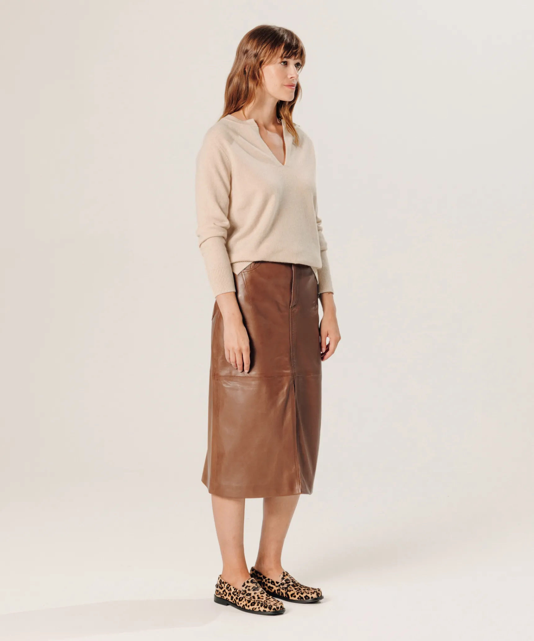 New Rodier Pull col tunisien en cachemire beige