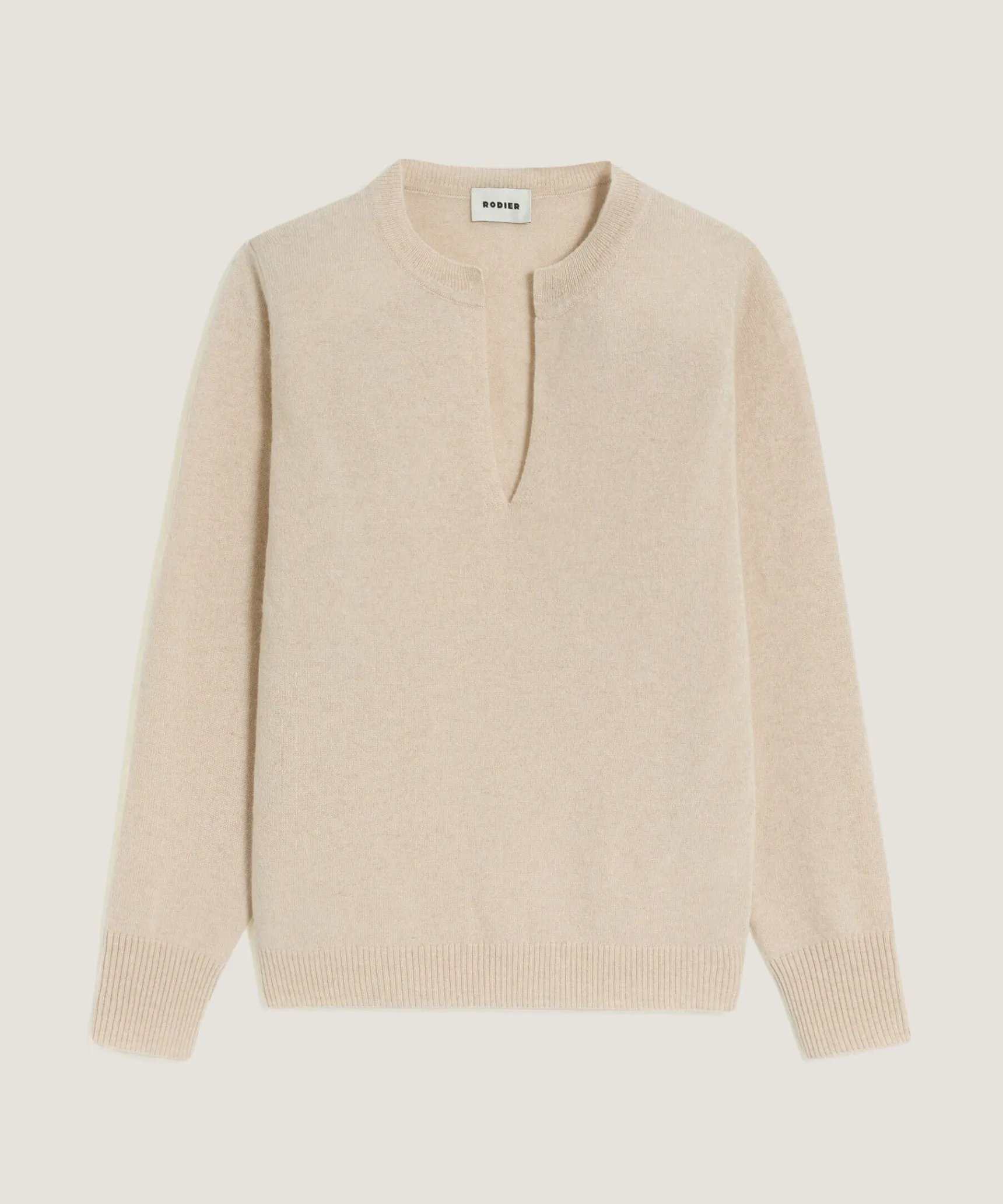 New Rodier Pull col tunisien en cachemire beige
