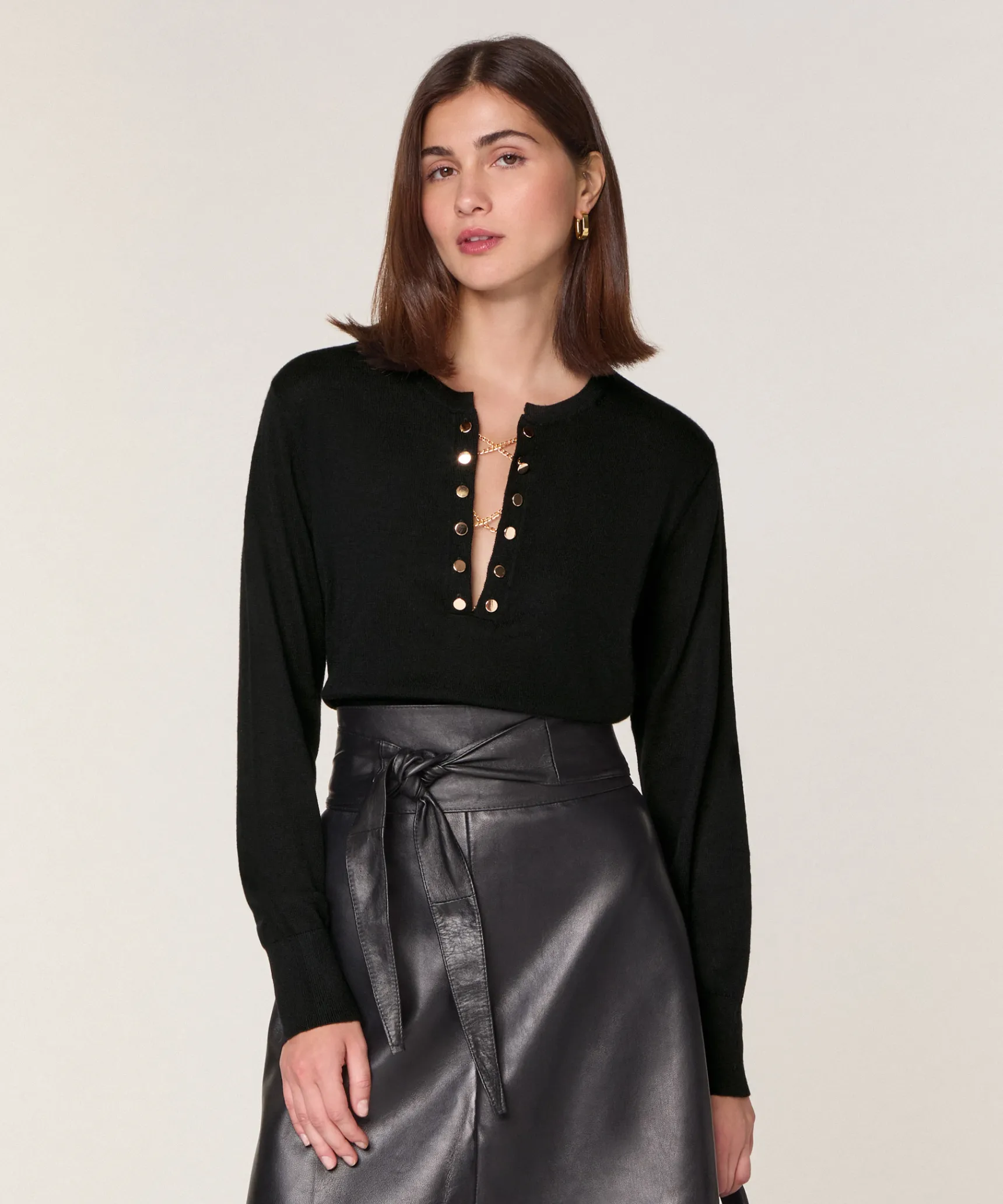 Outlet Rodier Pull col tunisien en laine mérinos noir