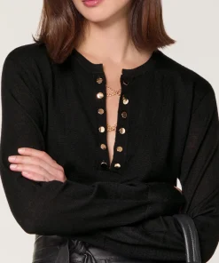 Outlet Rodier Pull col tunisien en laine mérinos noir