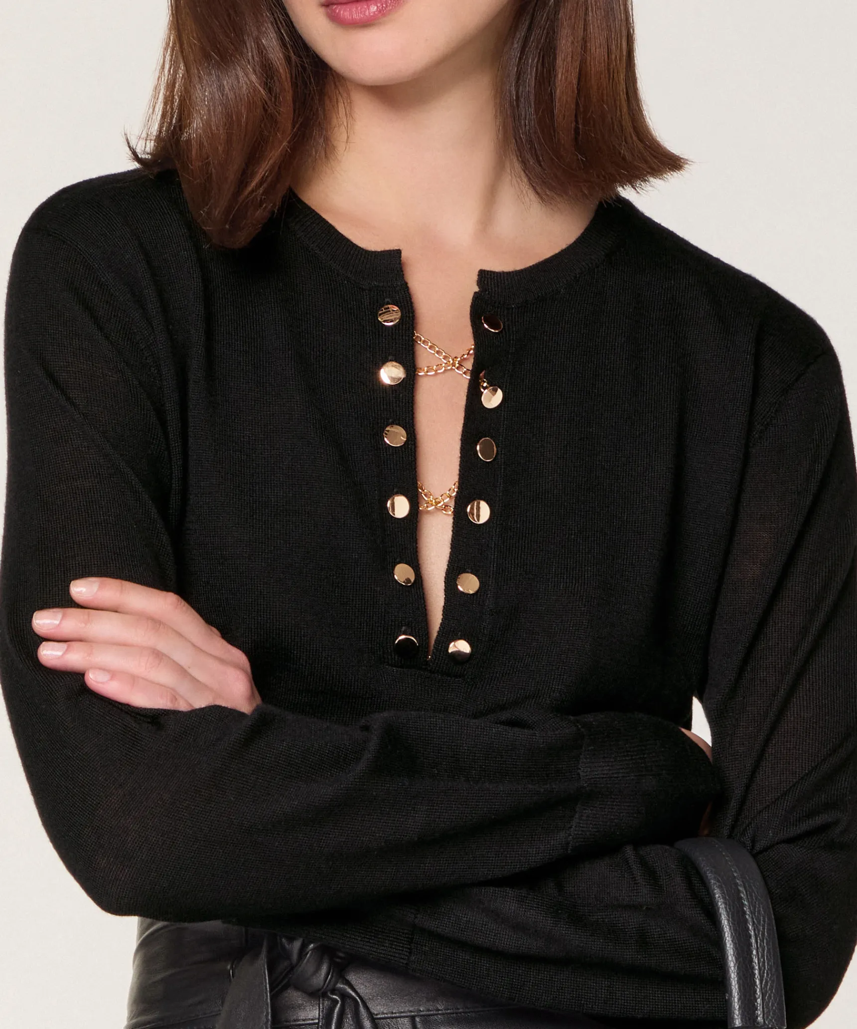 Outlet Rodier Pull col tunisien en laine mérinos noir