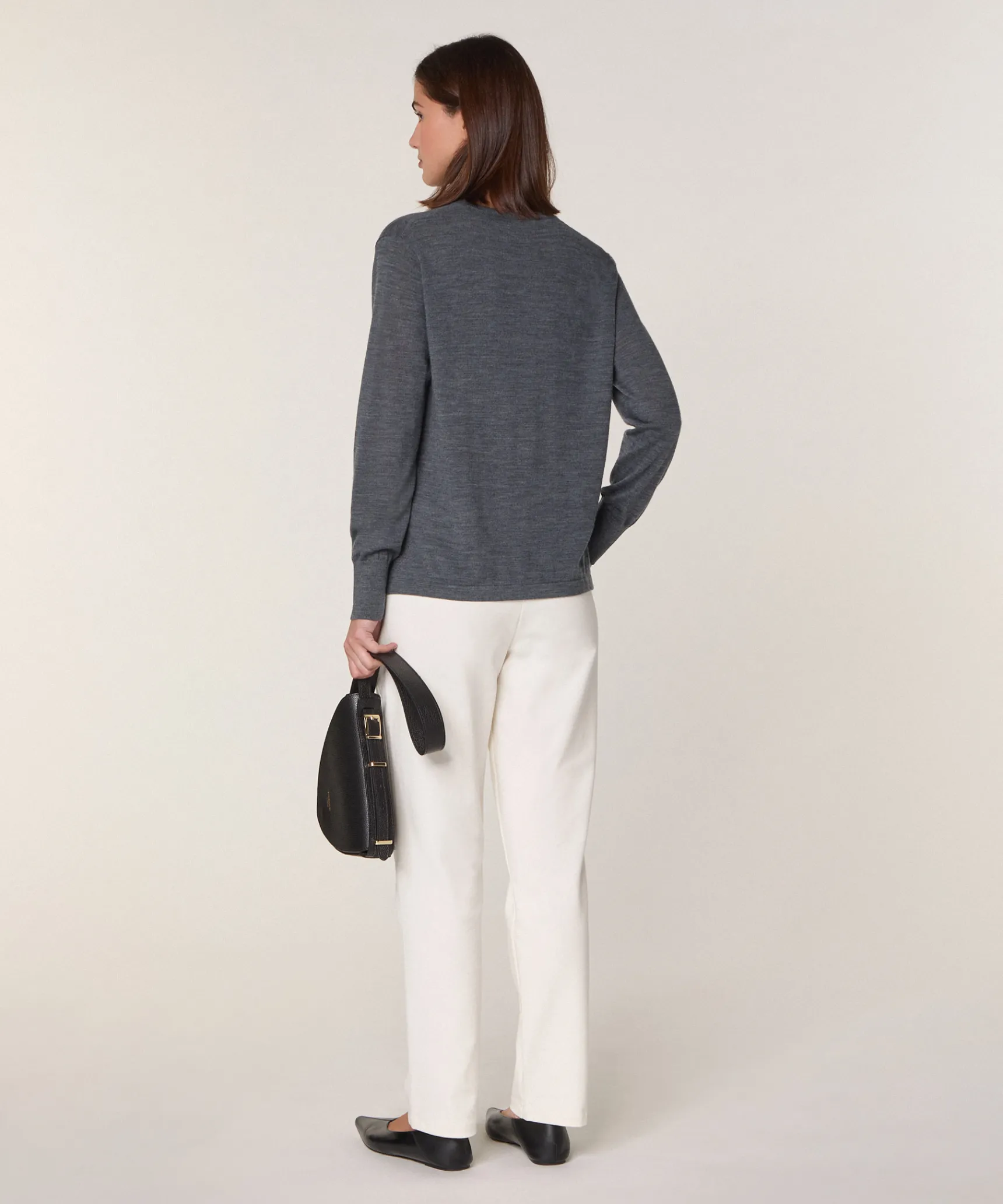 Hot Rodier Pull col tunisien en laine mérinos gris foncé