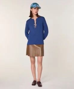 Online Rodier Pull col tunisien en laine mérinos bleu saphir