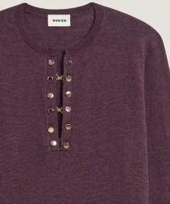 New Rodier Pull col tunisien en laine mérinos marron foncé