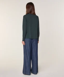 Rodier Pull col tunisien en laine mérinos vert gris