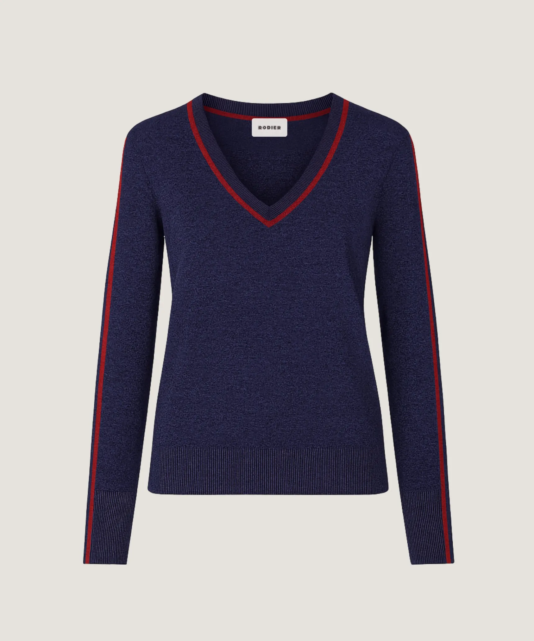 Hot Rodier Pull col V bicolore bleu denim