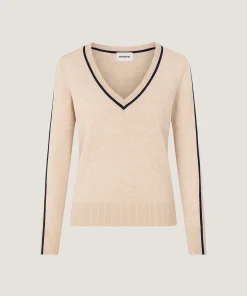 Discount Rodier Pull col V bicolore beige