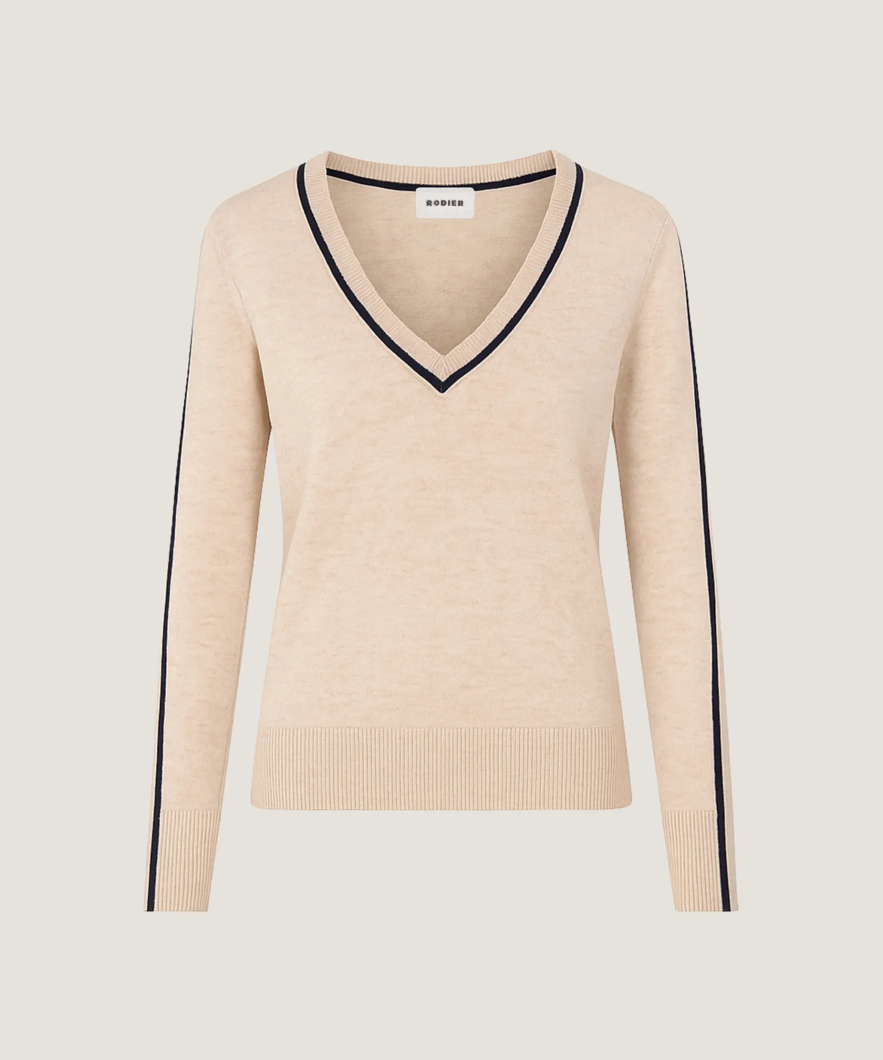 Discount Rodier Pull col V bicolore beige