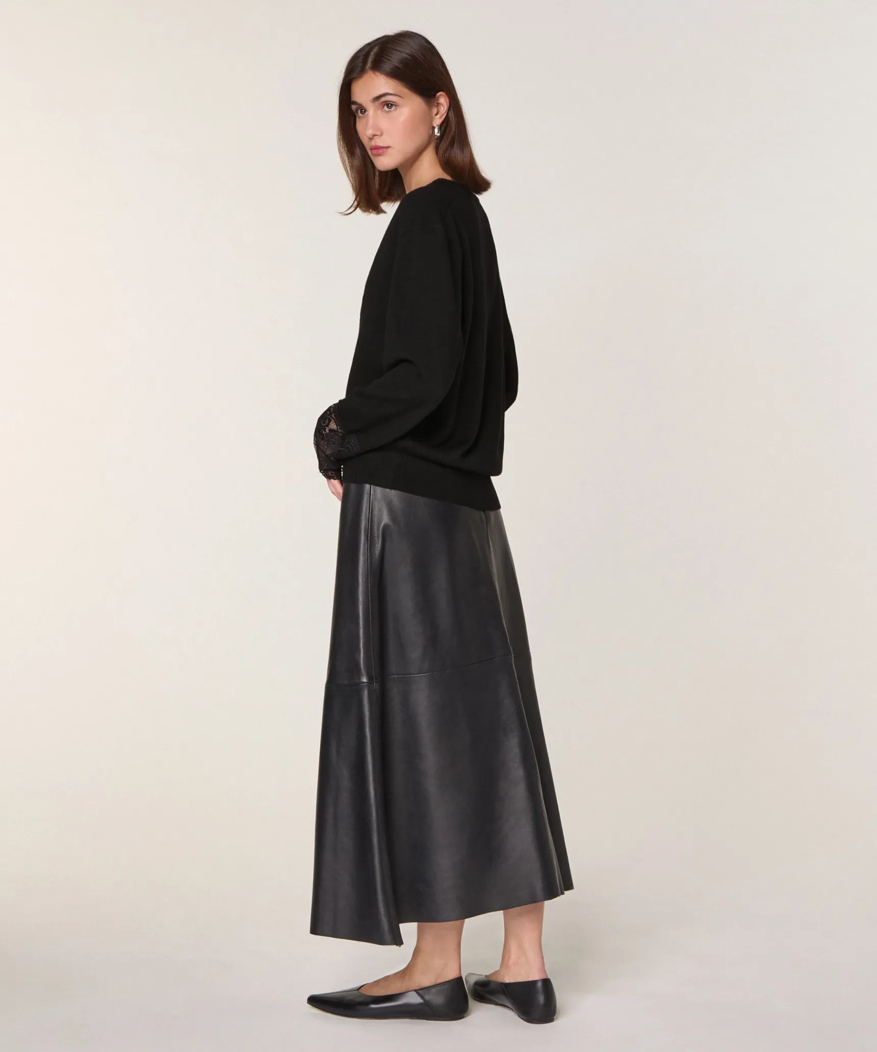 New Rodier Pull col V dentelle en laine noir