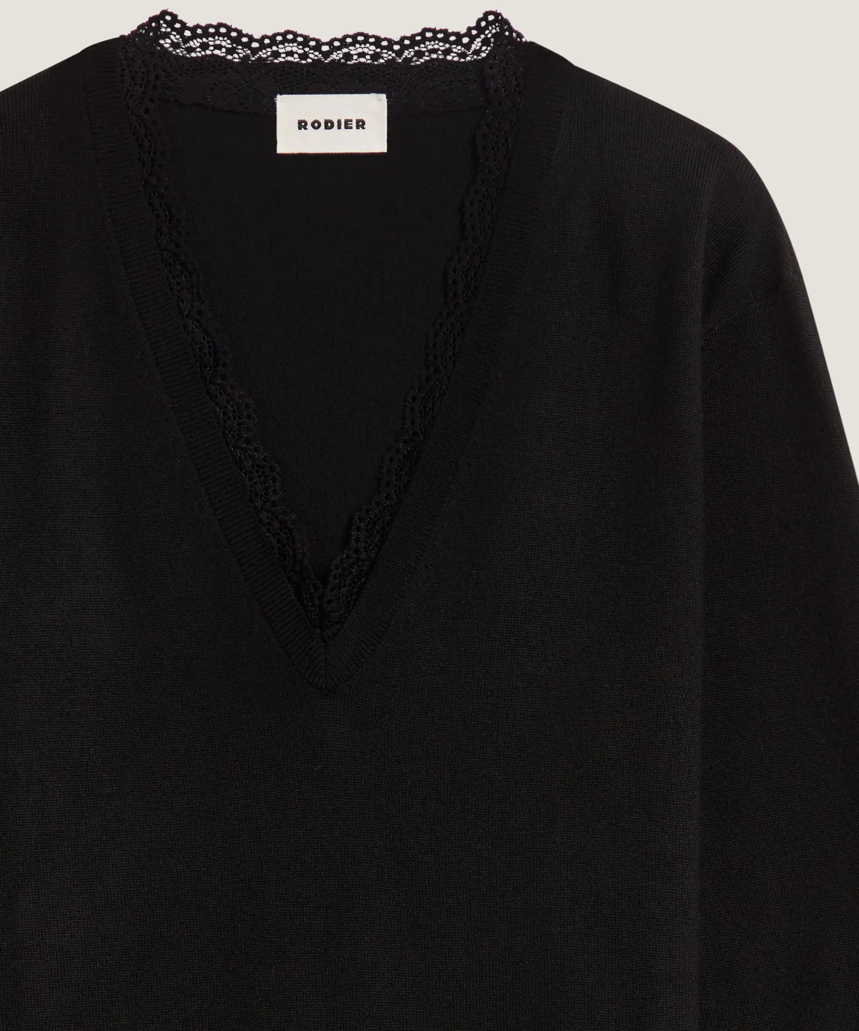 New Rodier Pull col V dentelle en laine noir