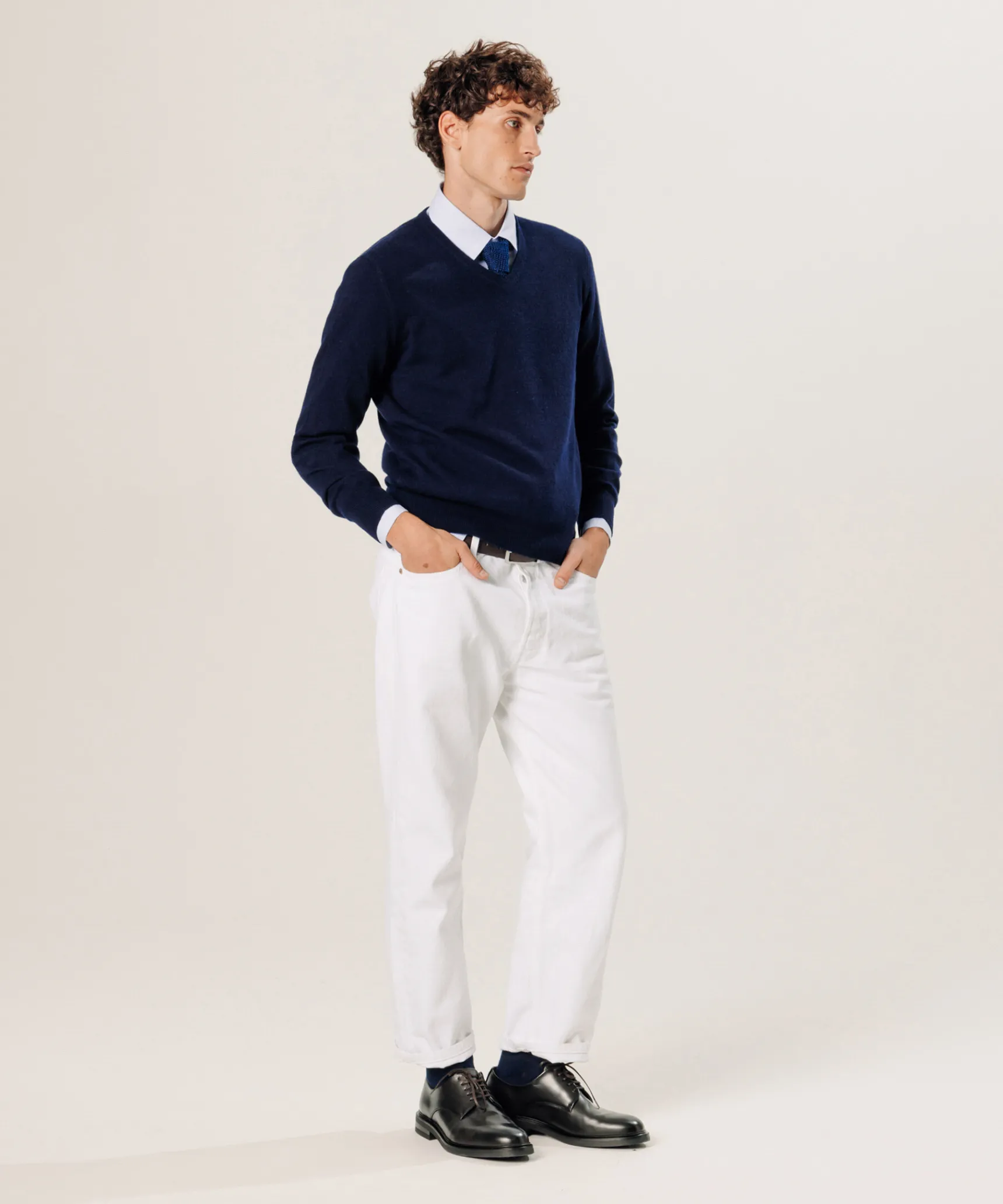 Clearance Rodier Pull col V en cachemire bleu nuit
