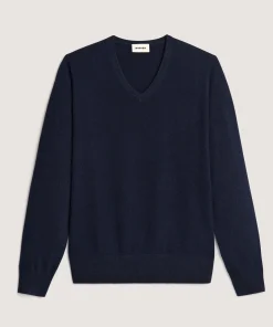 Clearance Rodier Pull col V en cachemire bleu nuit