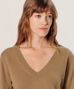 Sale Rodier Pull col V en cachemire marron camel