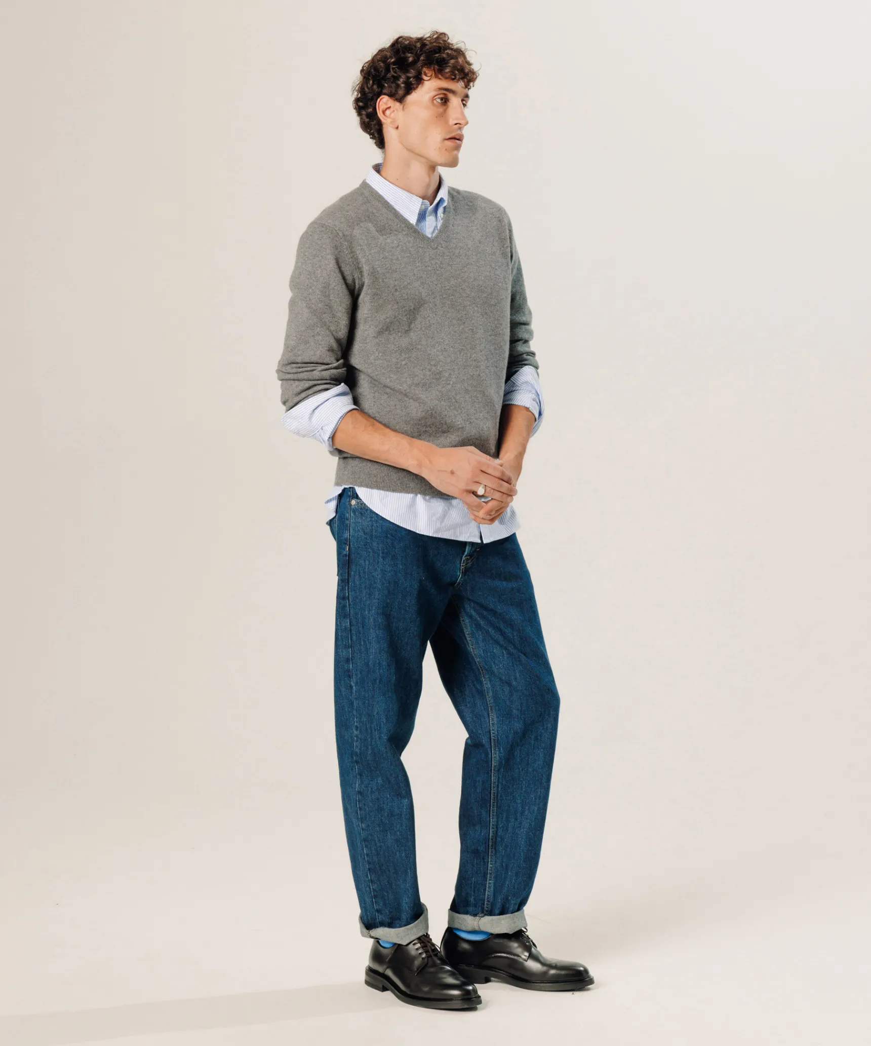 Clearance Rodier Pull col V en cachemire gris moyen