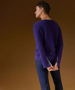 Rodier Pull col V en cachemire violet foncé