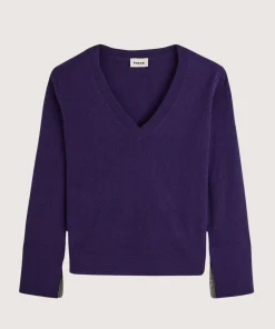 Rodier Pull col V en cachemire violet foncé