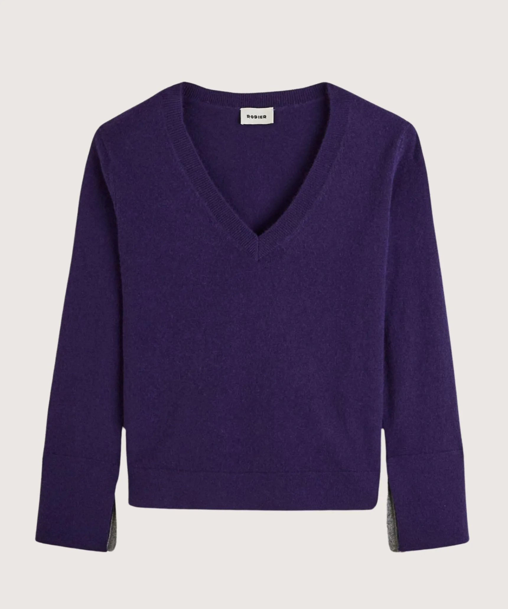 Rodier Pull col V en cachemire violet foncé