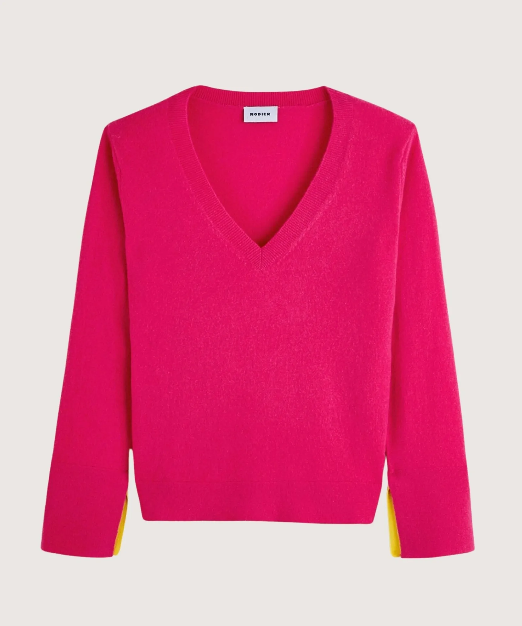 Outlet Rodier Pull col V en cachemire rose tonique