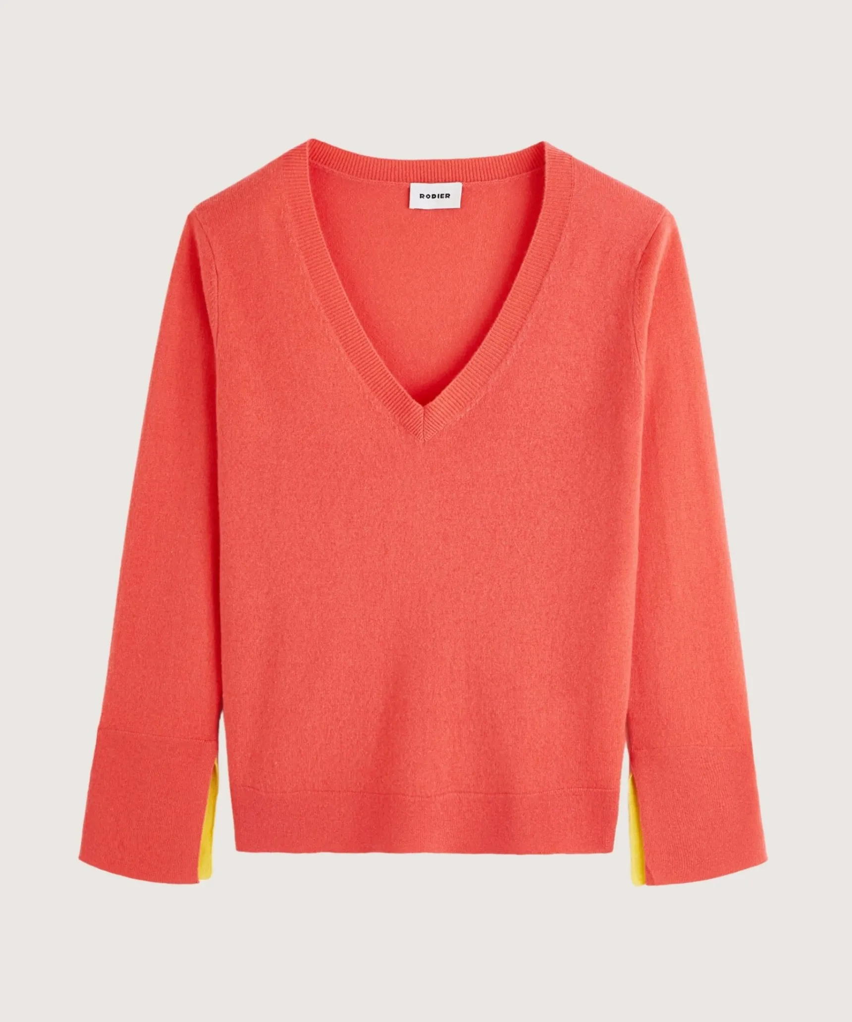 Online Rodier Pull col V en cachemire orange corail