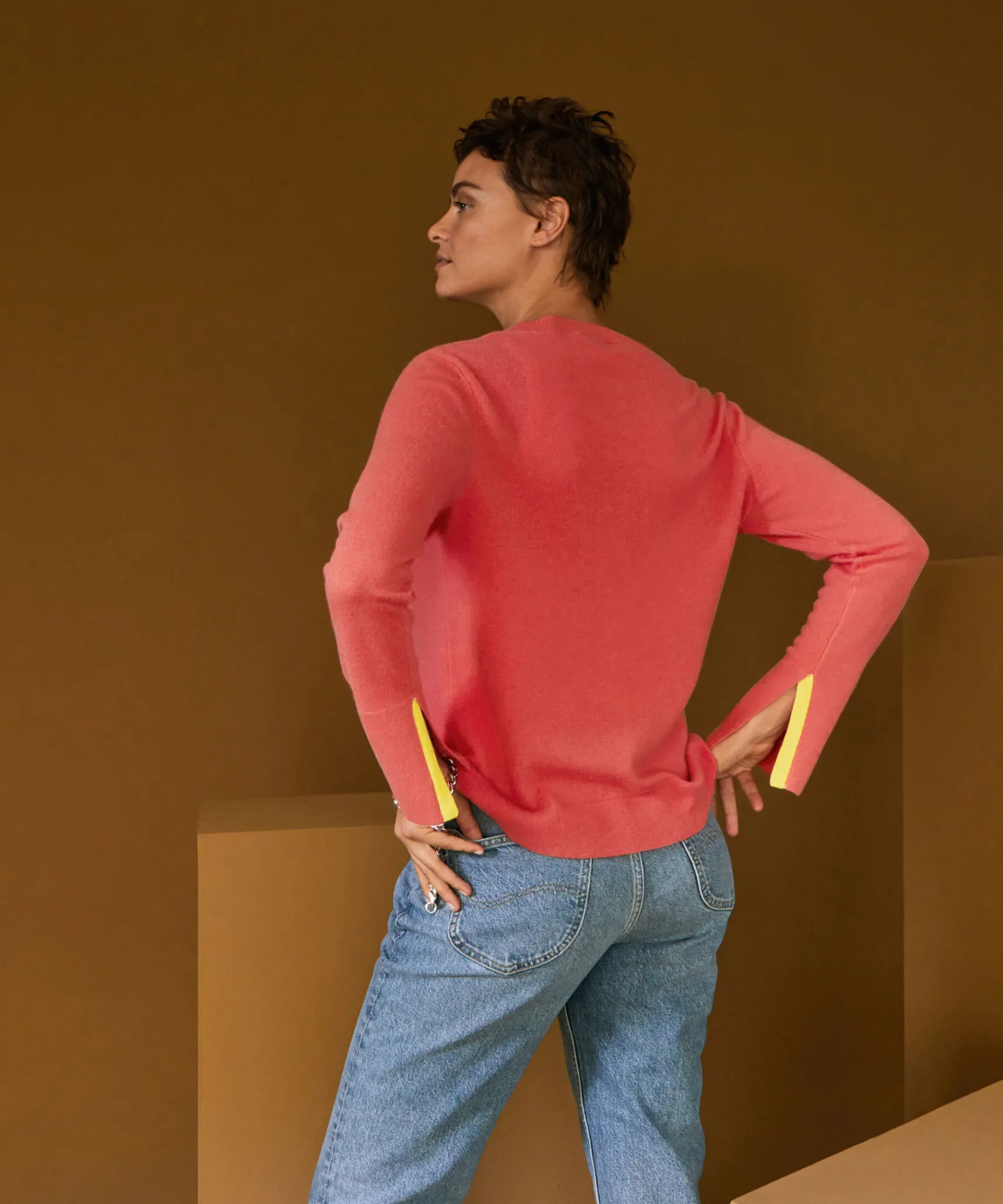 Online Rodier Pull col V en cachemire orange corail