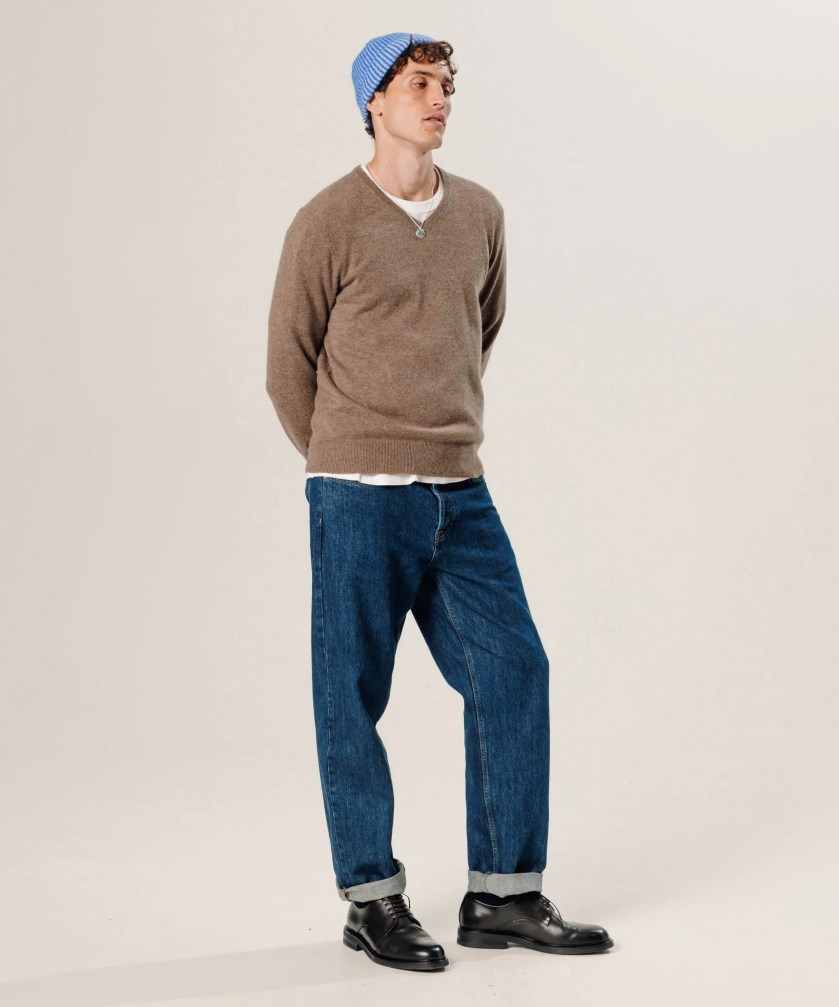 Rodier Pull col V en cachemire taupe chiné