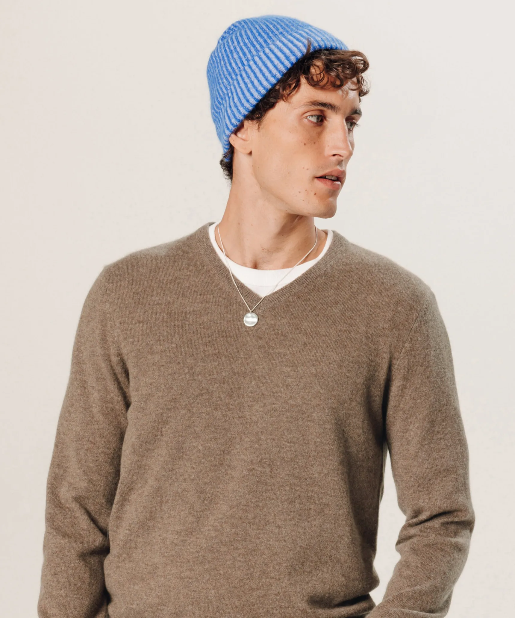 Rodier Pull col V en cachemire taupe chiné