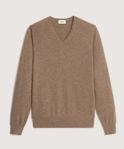 Rodier Pull col V en cachemire taupe chiné