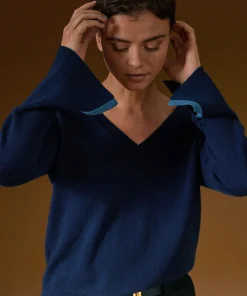 Rodier Pull col V en cachemire bleu marine