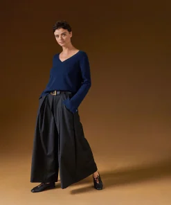 Rodier Pull col V en cachemire bleu marine