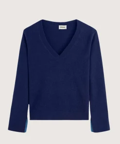Rodier Pull col V en cachemire bleu marine