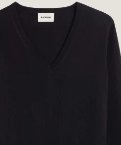 Sale Rodier Pull col V en laine mérinos noir