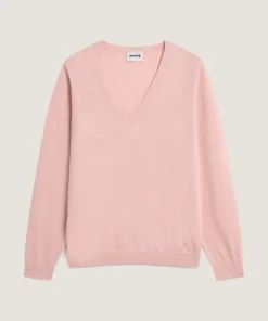 Hot Rodier Pull col V en laine mérinos rose perle