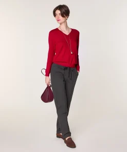New Rodier Pull col V en laine mérinos rouge