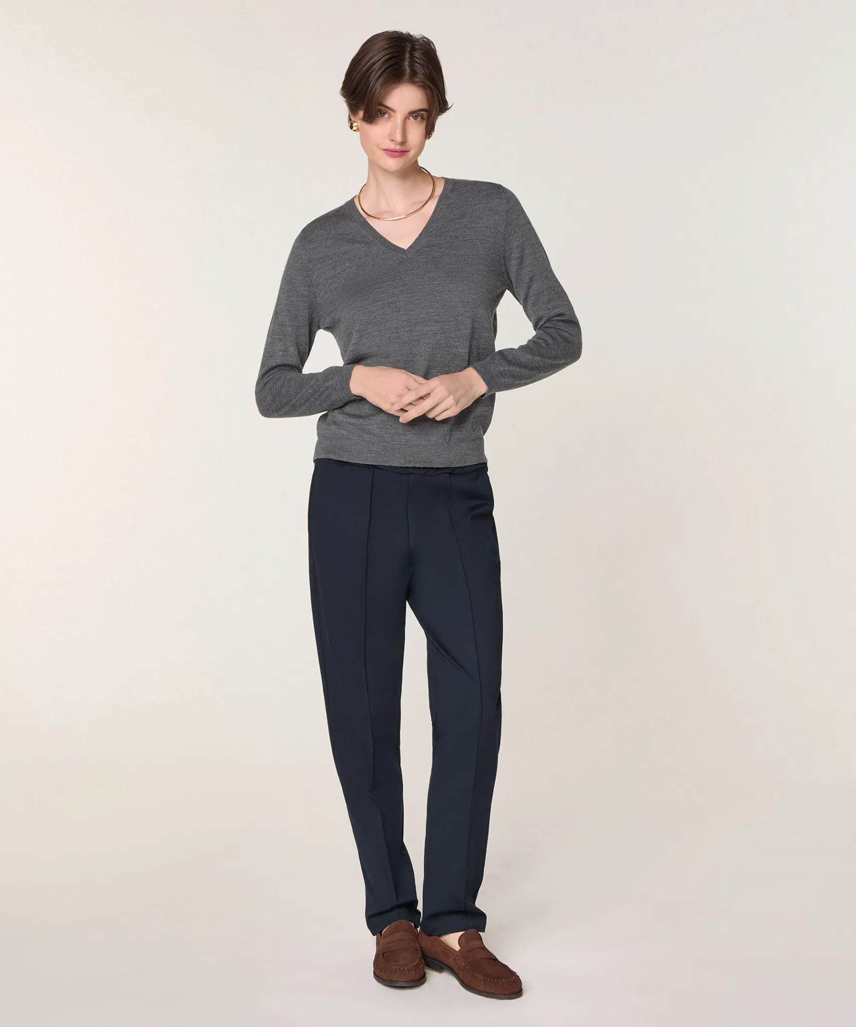 Clearance Rodier Pull col V en laine mérinos gris foncé