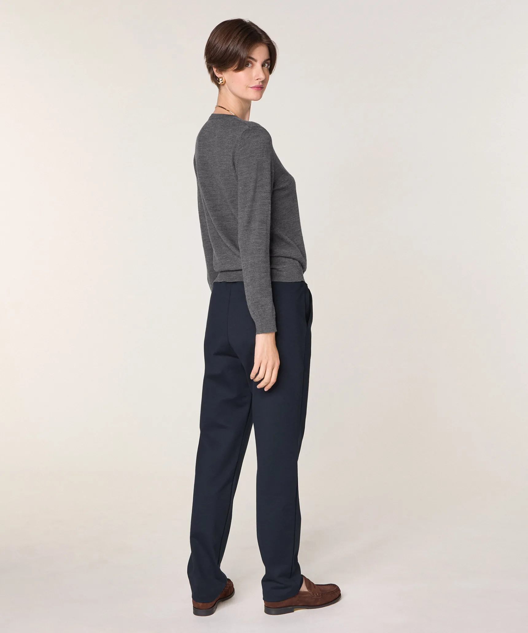 Clearance Rodier Pull col V en laine mérinos gris foncé