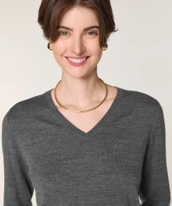 Clearance Rodier Pull col V en laine mérinos gris foncé