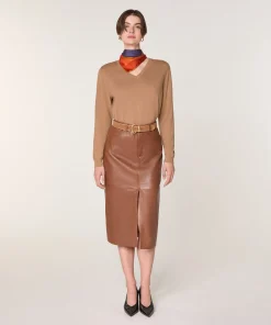 Best Rodier Pull col V en laine mérinos marron camel