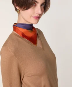 Best Rodier Pull col V en laine mérinos marron camel
