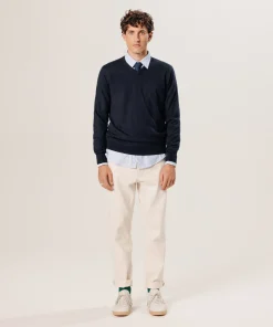 New Rodier Pull col V en laine mérinos bleu nuit