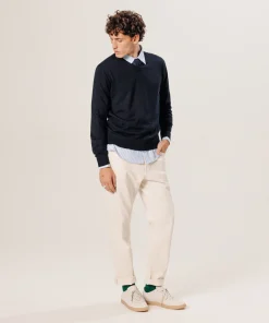 New Rodier Pull col V en laine mérinos bleu nuit