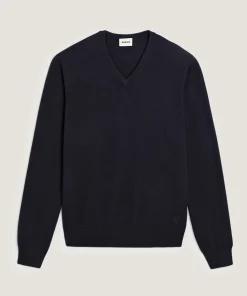 New Rodier Pull col V en laine mérinos bleu nuit