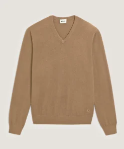Clearance Rodier Pull col V en laine mérinos beige foncé