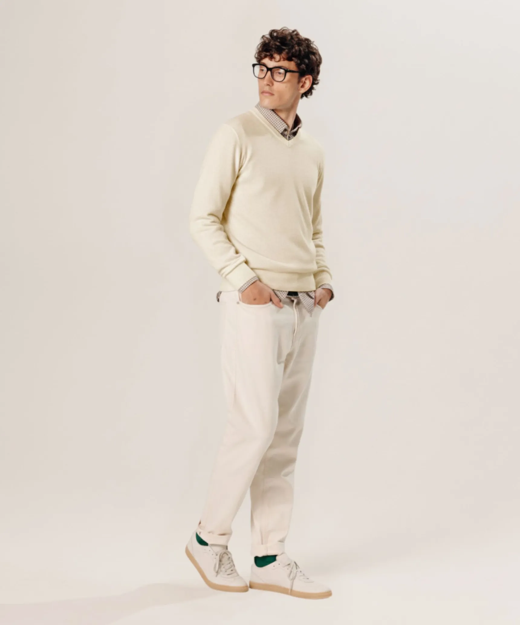 Rodier Pull col V en laine mérinos blanc écru