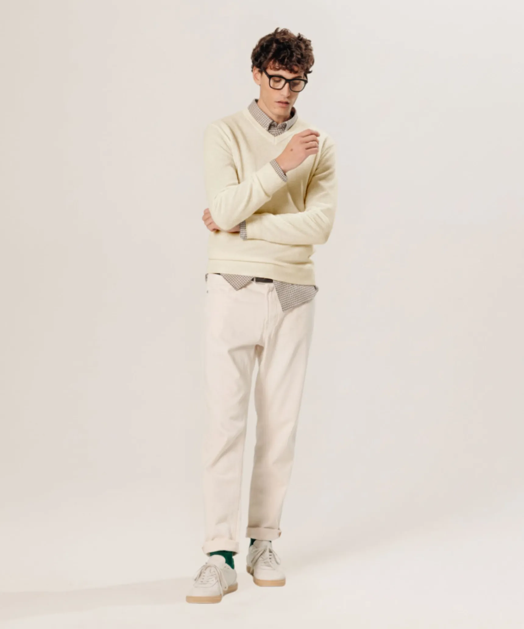 Rodier Pull col V en laine mérinos blanc écru